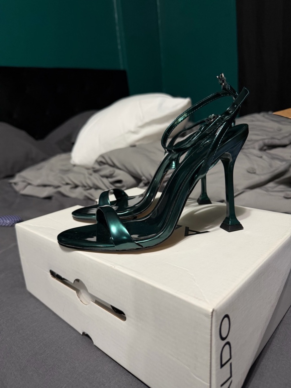 Aldo Metallic Emerald Green Patent High Heel Sandals